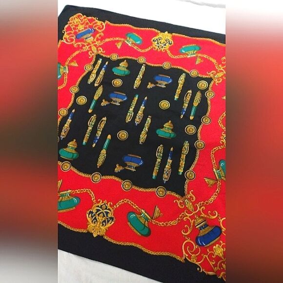 Vintage Black & Red Scarf Fountain Pen Ink Well Foulard Stylo - Picture 15 of 16